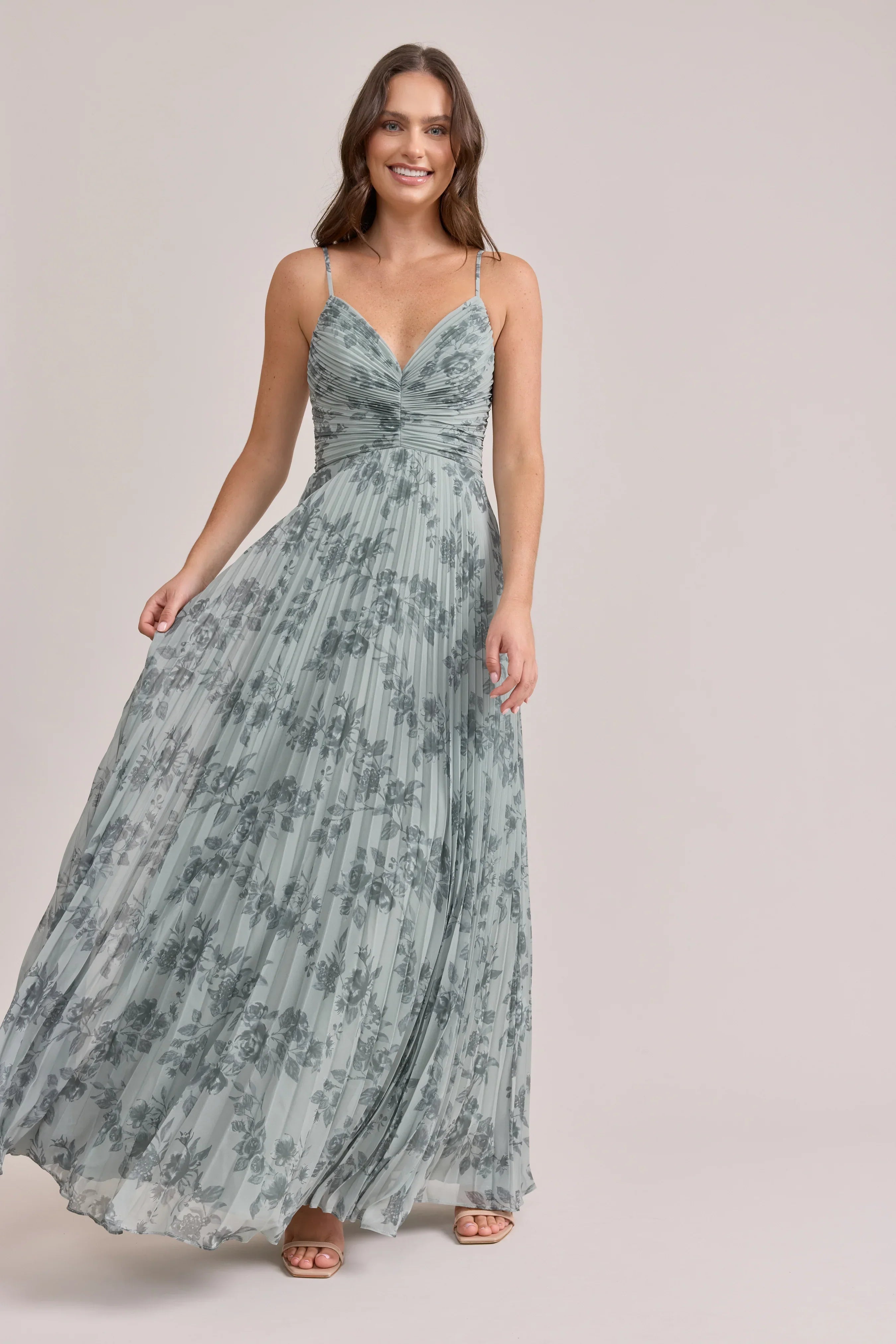 Chiffon Pleated Floral Print Dress | Made To Order