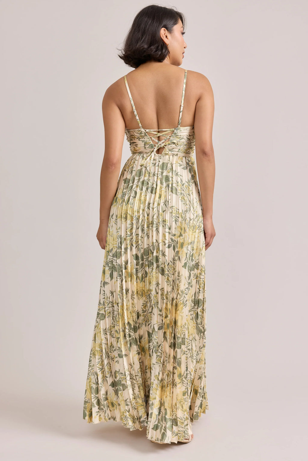 Satin Pleated Floral Print Dress | Made To Order