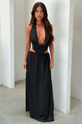 Soraya Plunge Halter Neck Maxi Dress - Black
