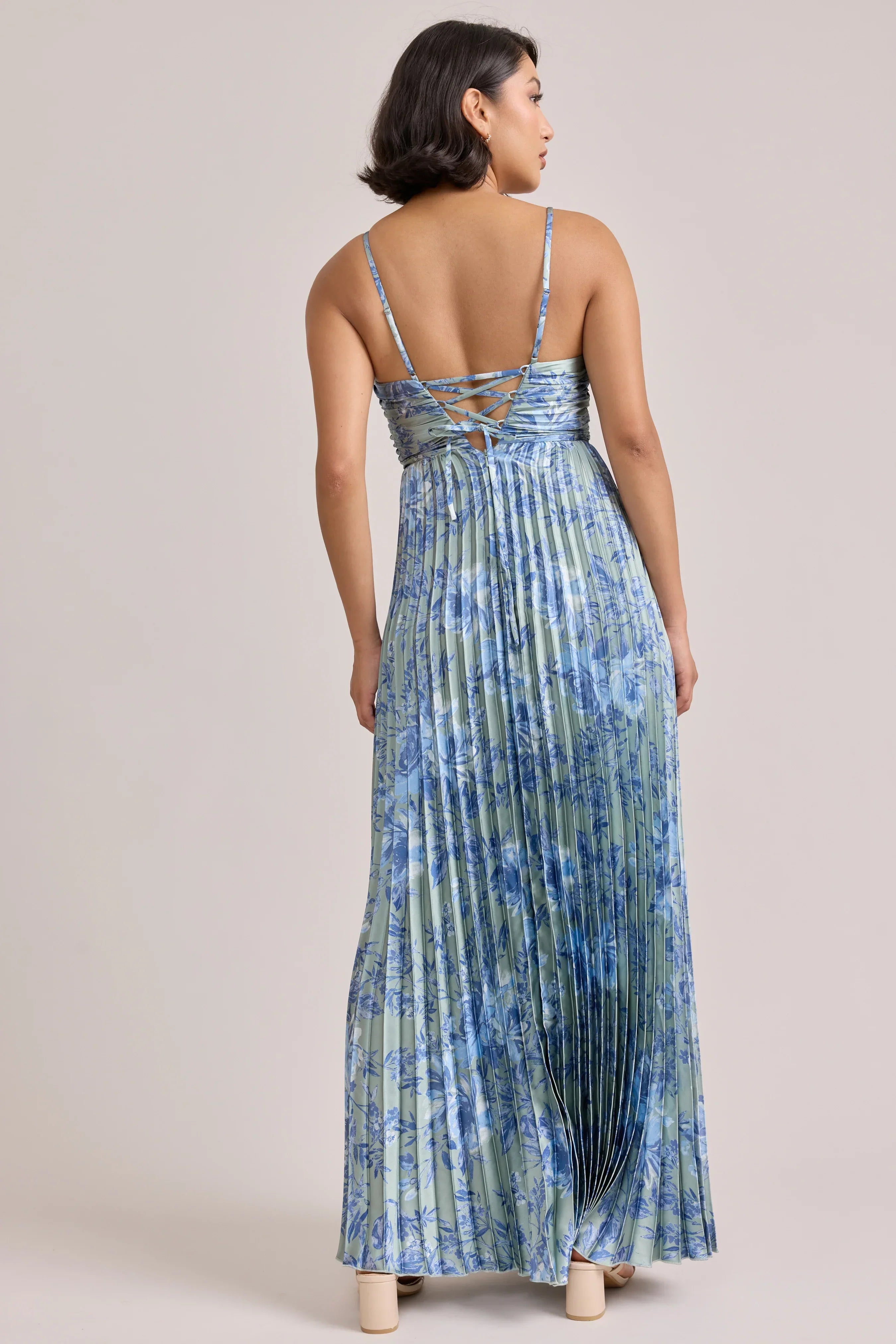 Satin Pleated Floral Print Dress | Made To Order