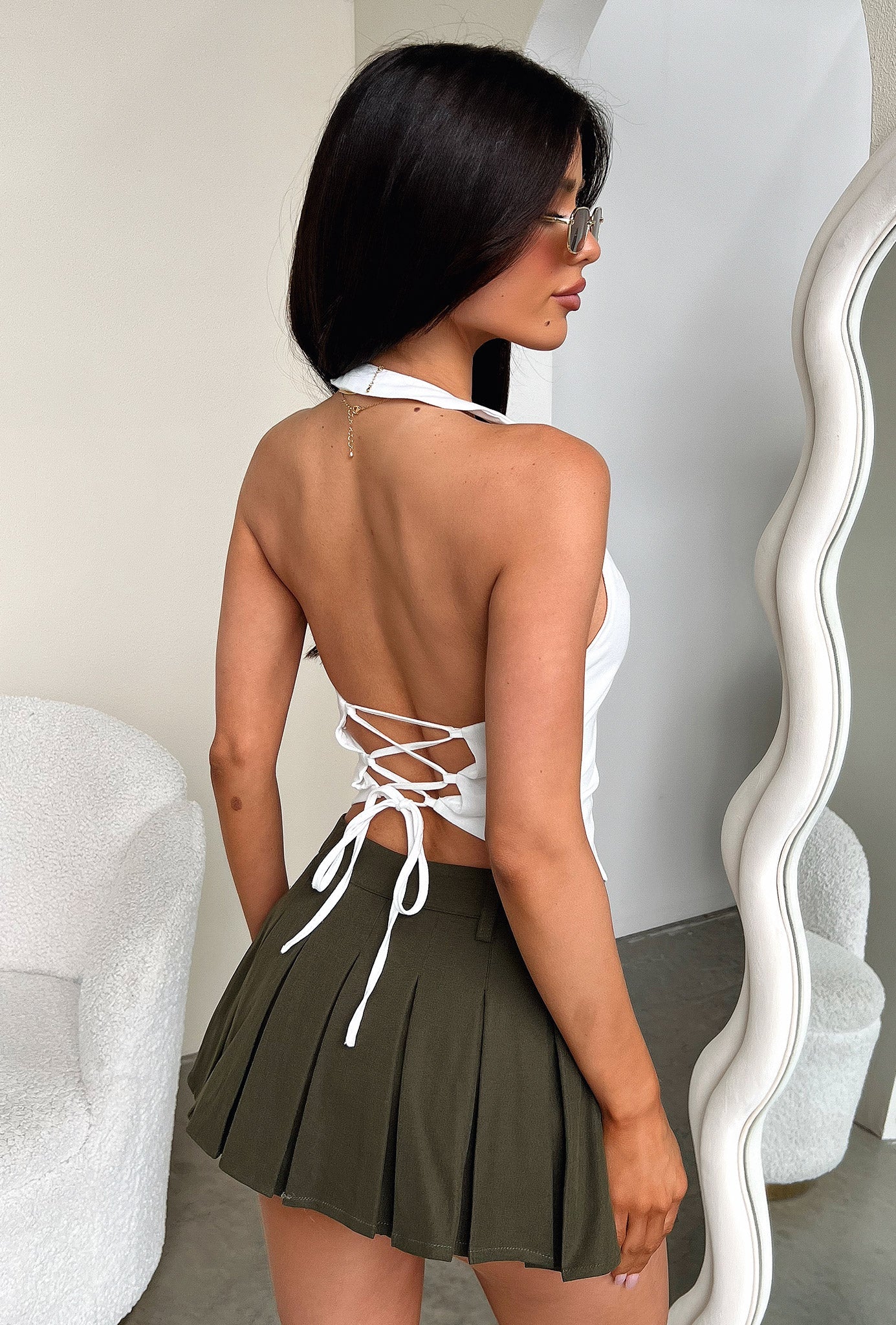 Wren Pleated Mini Skirt - Khaki