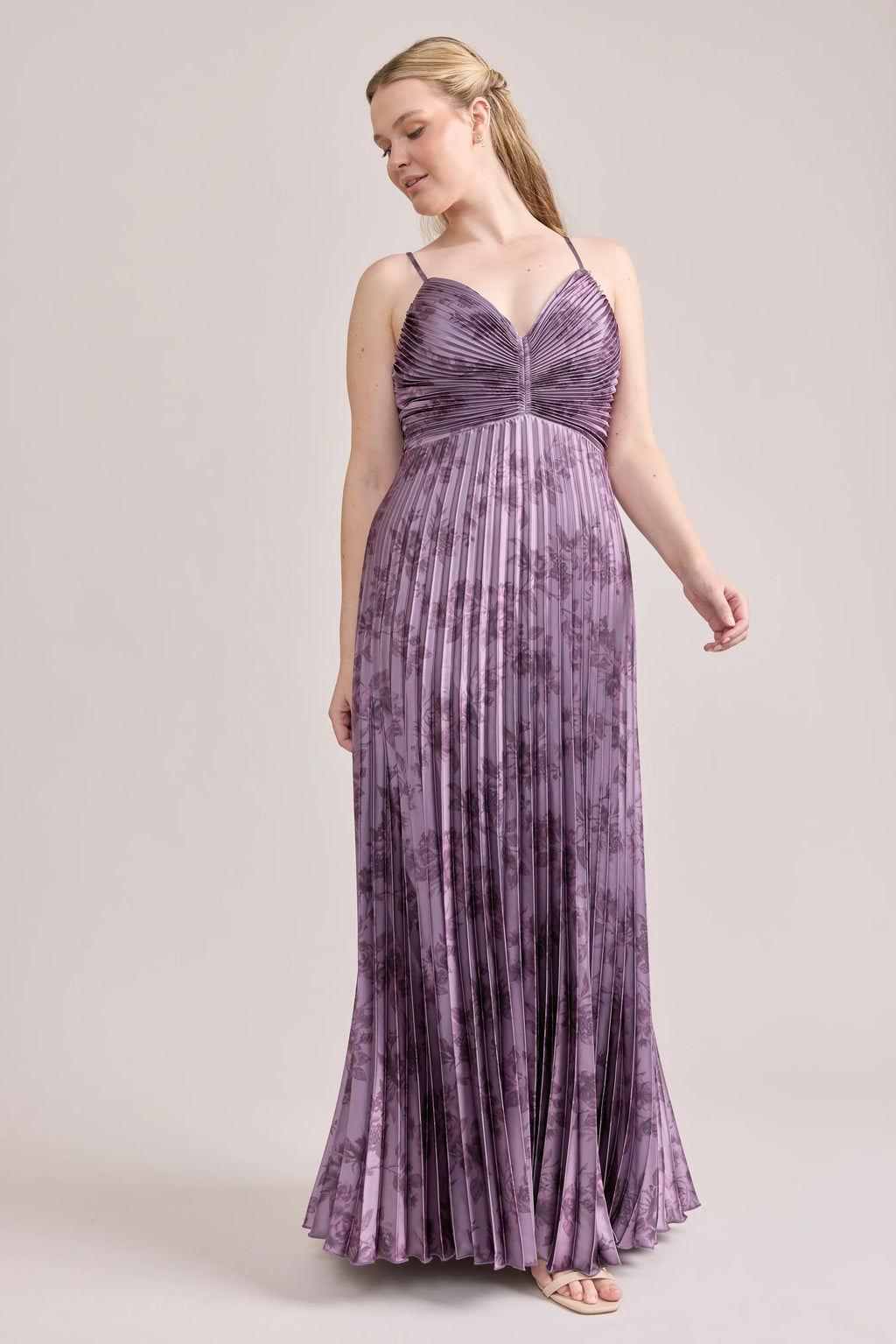 Satin Pleated Floral Print Dress | Made To Order