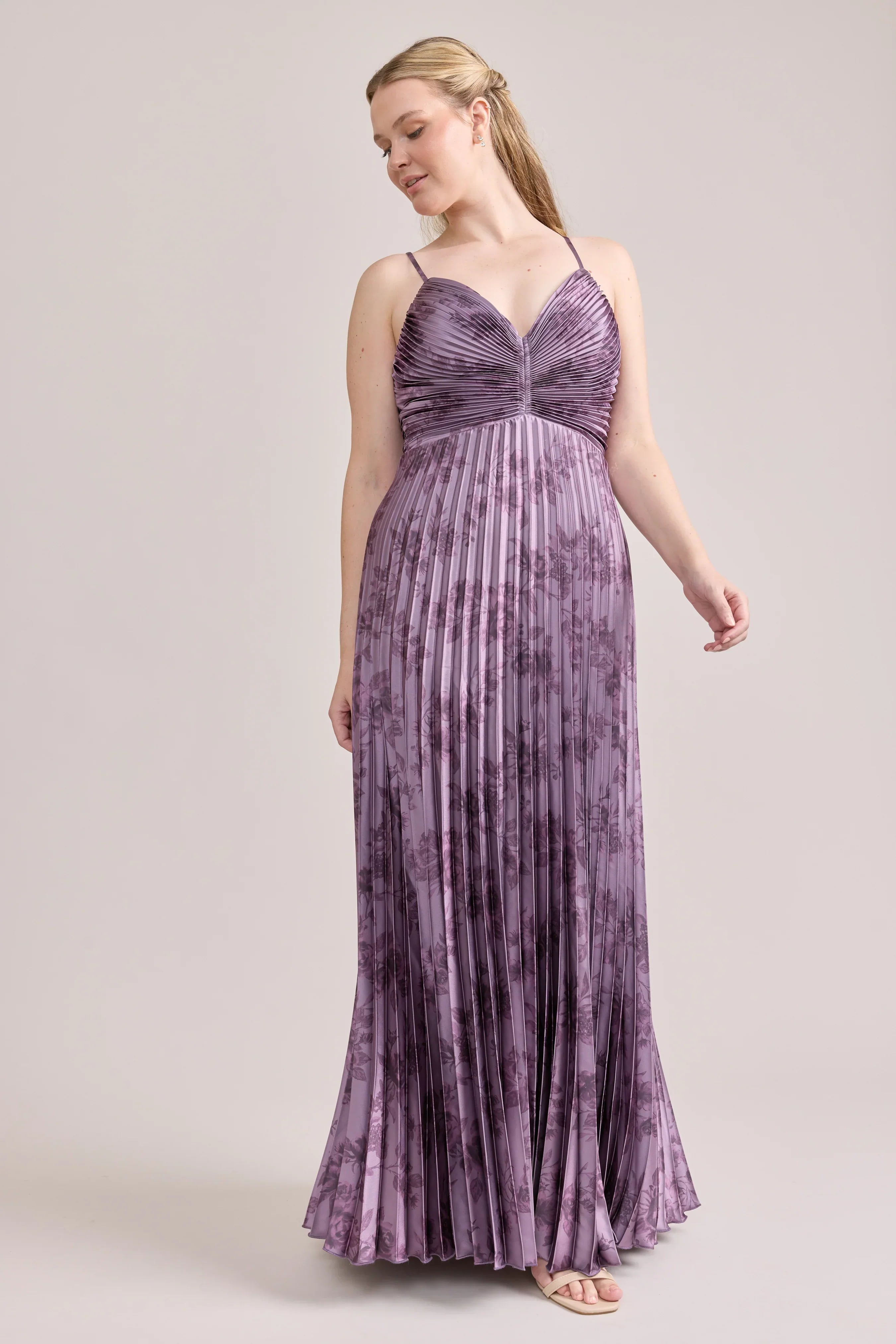 Satin Pleated Floral Print Dress | Made To Order