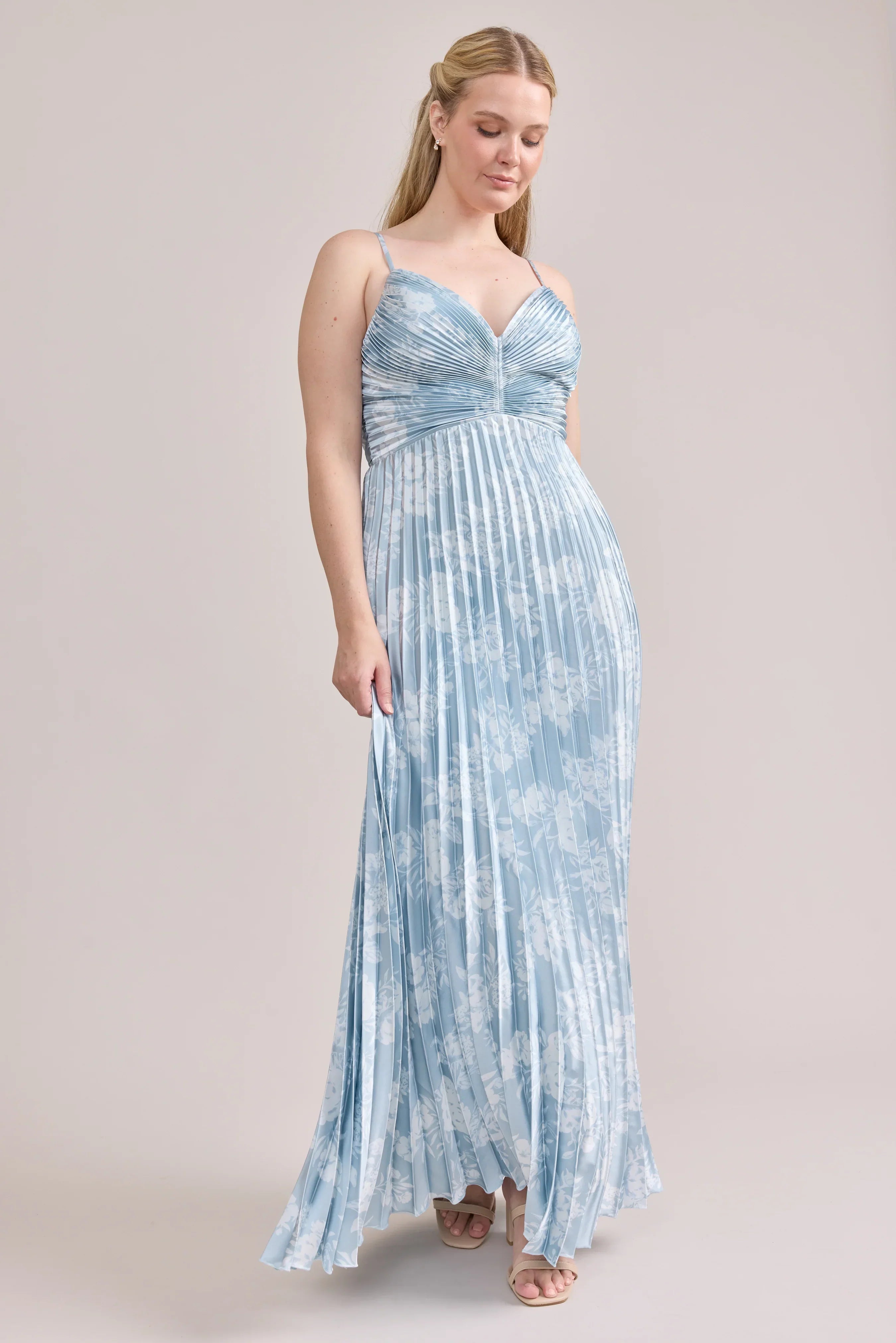 Satin Pleated Floral Print Dress | Made To Order