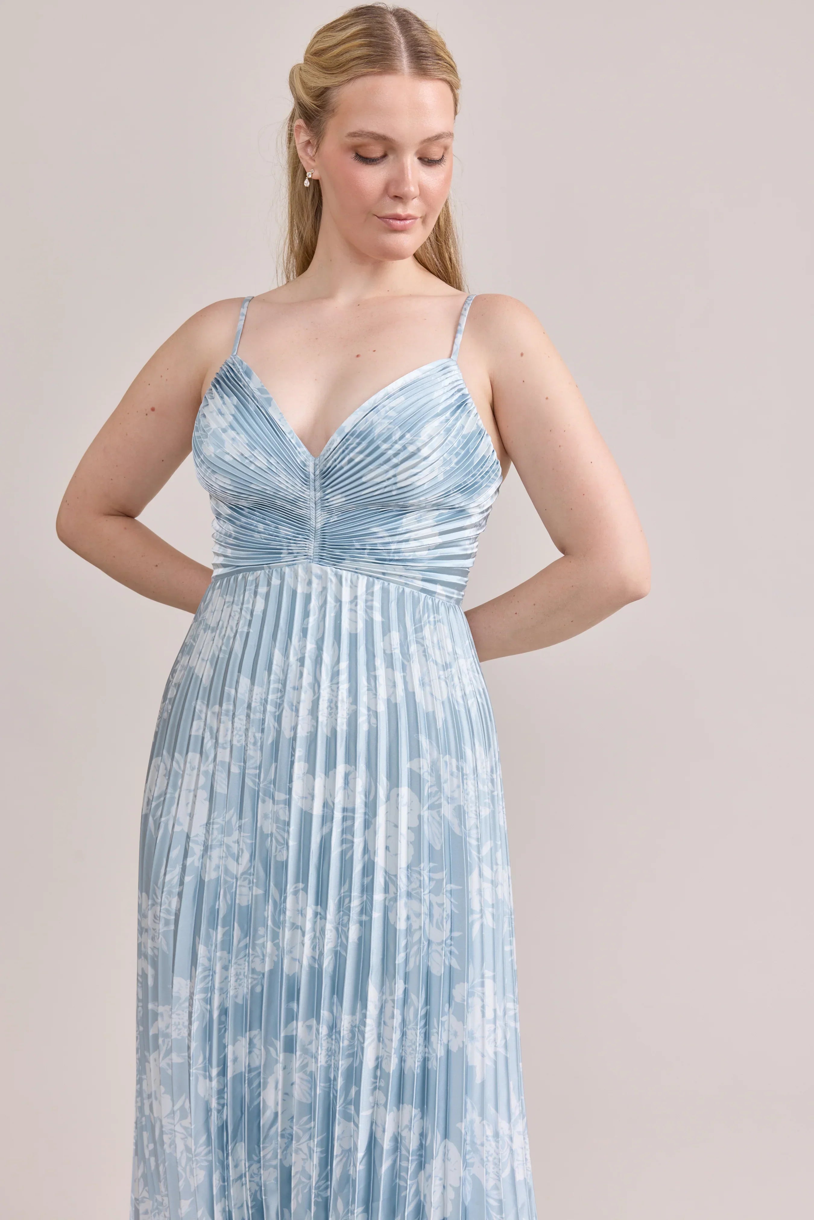 Satin Pleated Floral Print Dress | Made To Order