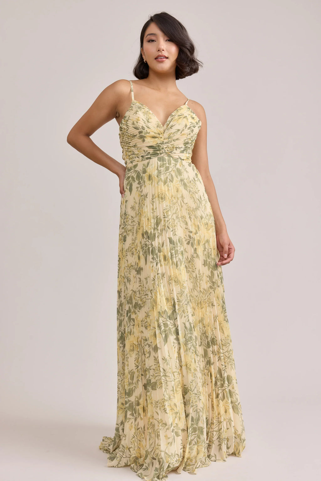 Chiffon Pleated Floral Print Dress | Made To Order