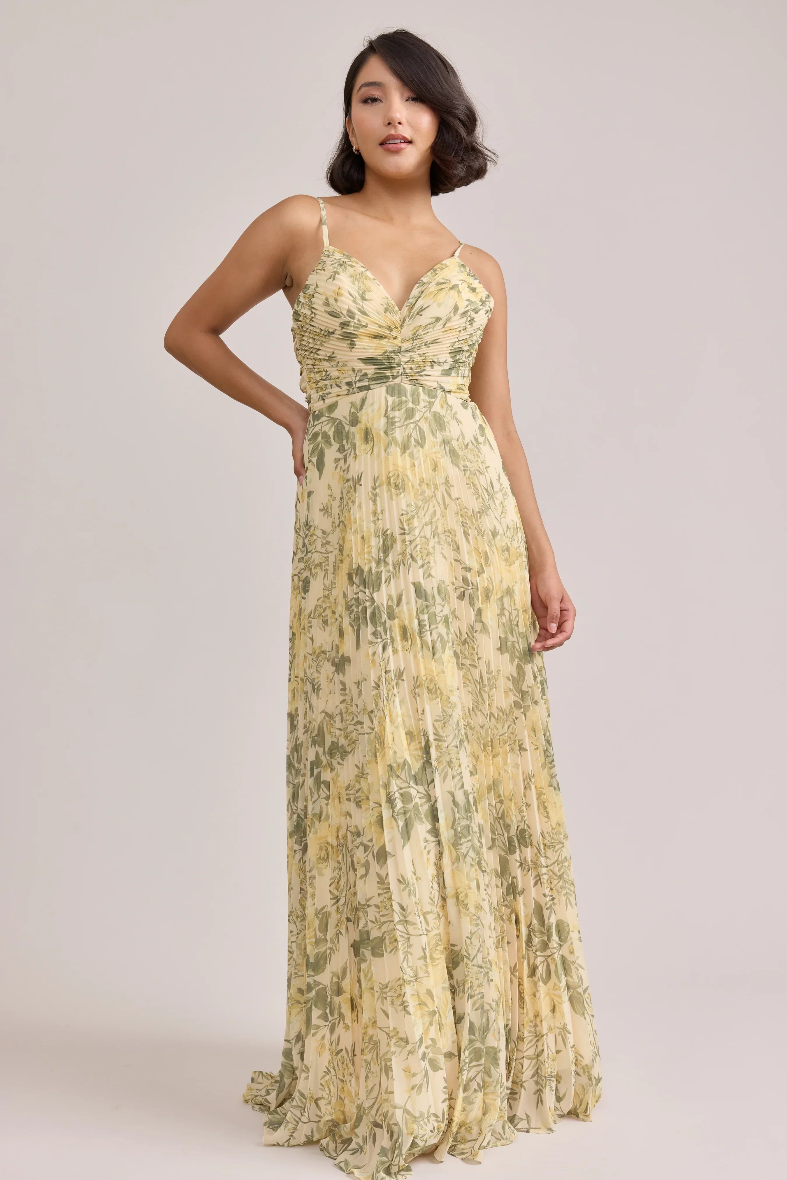 Chiffon Pleated Floral Print Dress | Made To Order