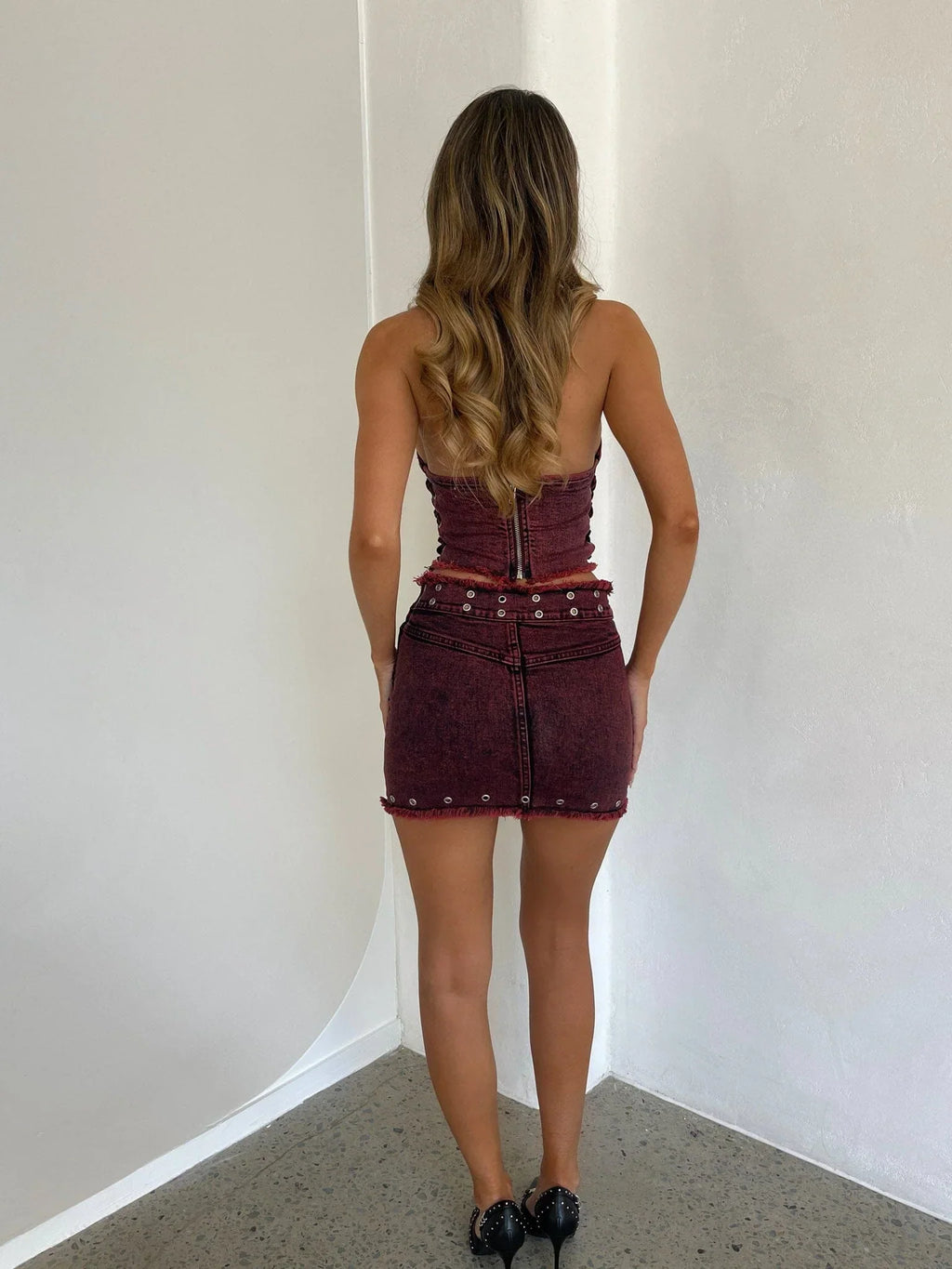 SELENITE MINI SKIRT RED DENIM