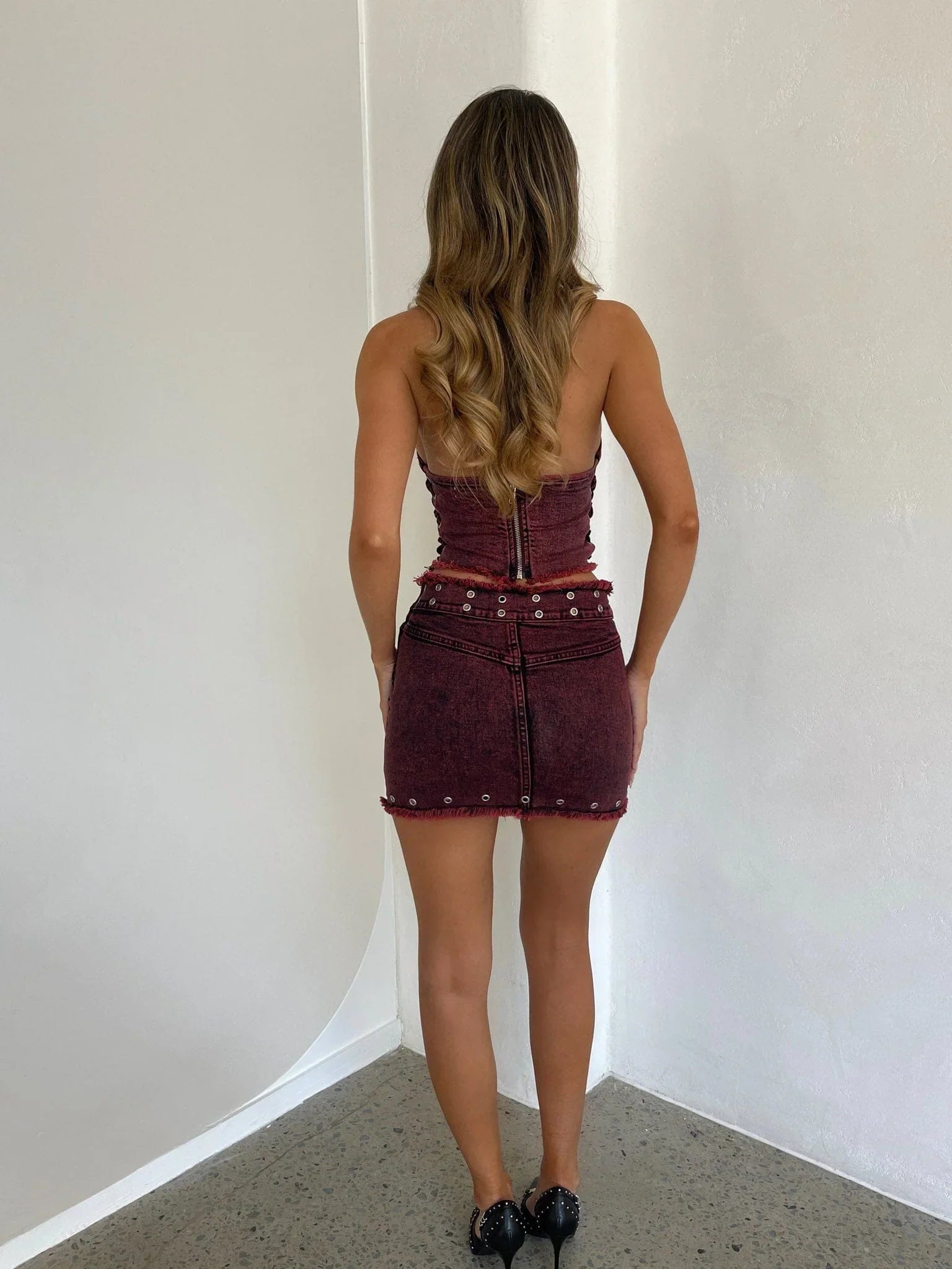 SELENITE MINI SKIRT RED DENIM