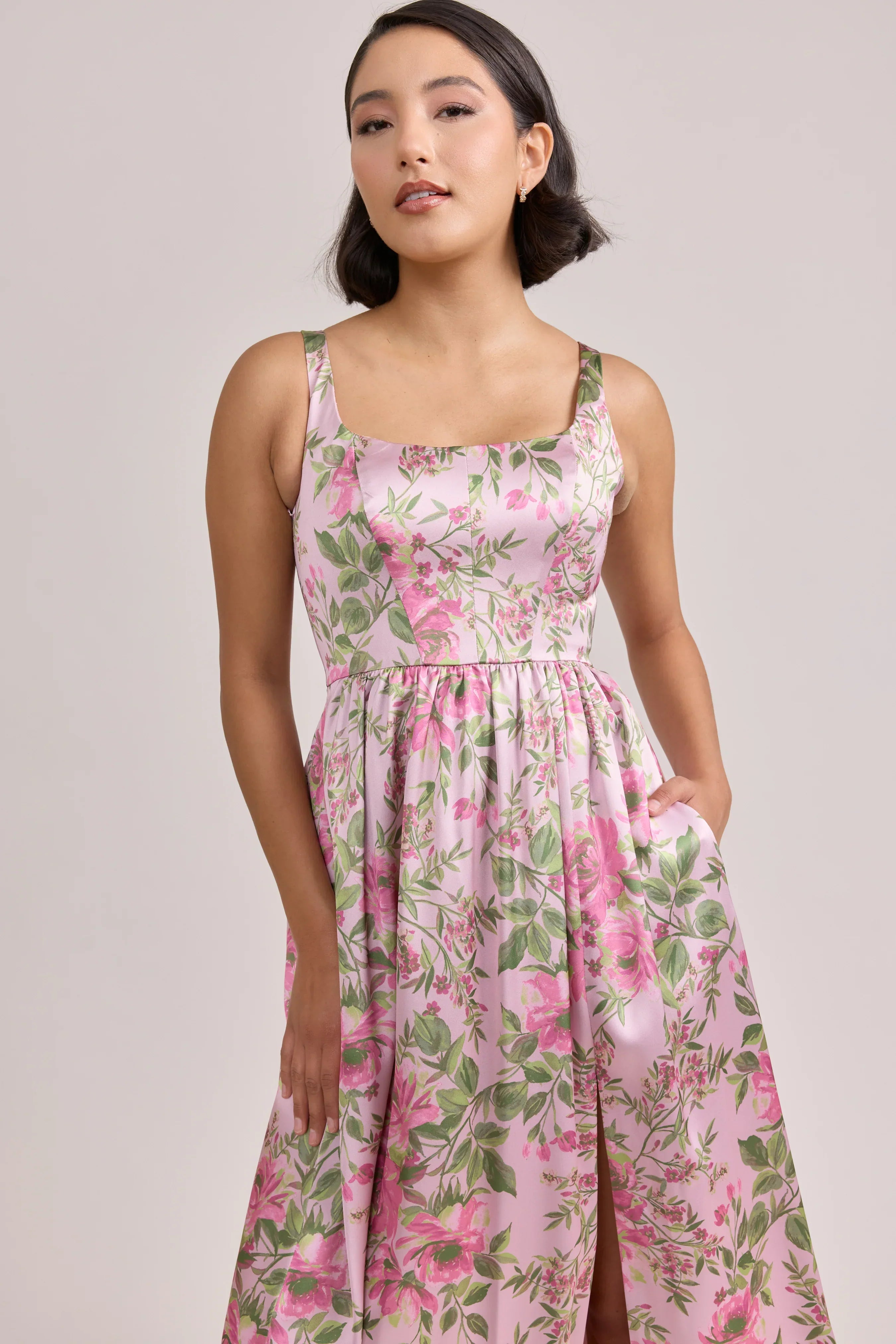 Satin Floral Print Dress | Made To Order
